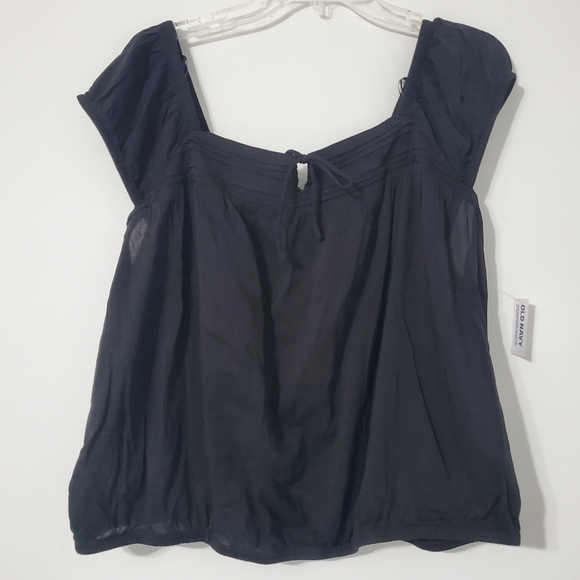 Old Navy Tops - Old Navy Black Cap Sleeve Cropped Pintucked Poet Blouse Size XXL